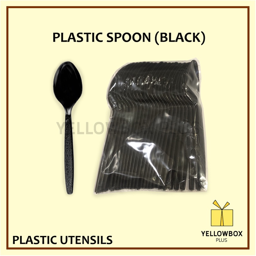 25pcs Disposable Plastic Utensil Spoon, Fork Black High Quality