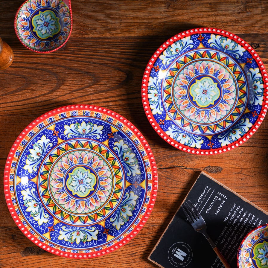 Moroccan Bohemian Embossed Dot Vintage Style Ceramic Plate Tableware