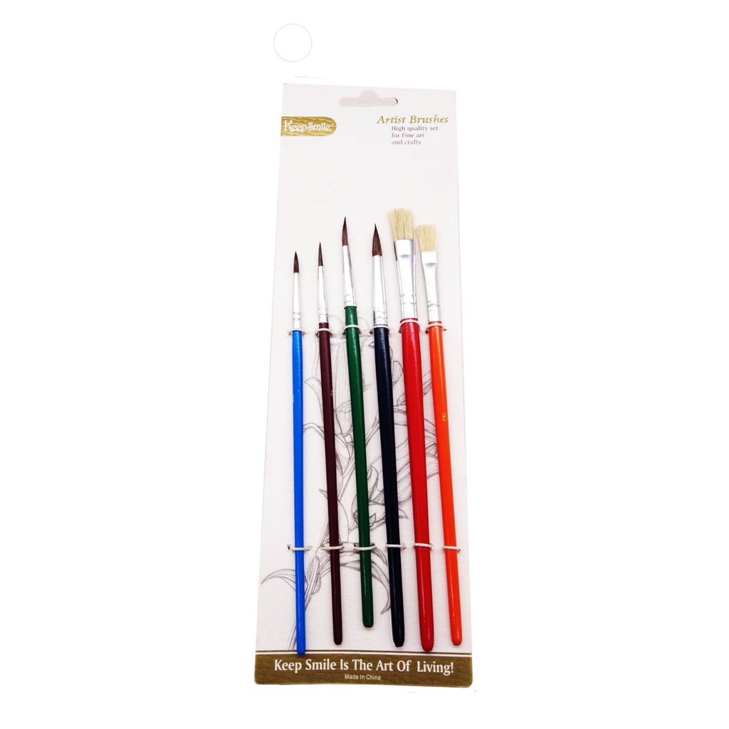 6 Pieces Keep Smiling Artist Brush Assorted Color Design Mix | Shopee ...