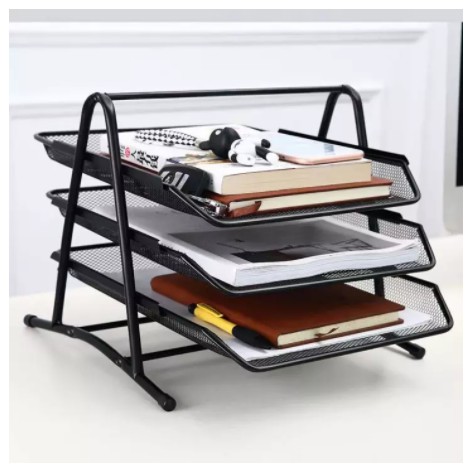 3 Layers Metal Wide Entry Desk File Document Letter Tray Rack Organizer ...