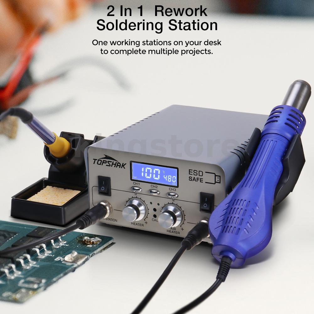 Topshak 2in1 680W soldering solder station rework iron hot air guns digital SMD desoldering LCD