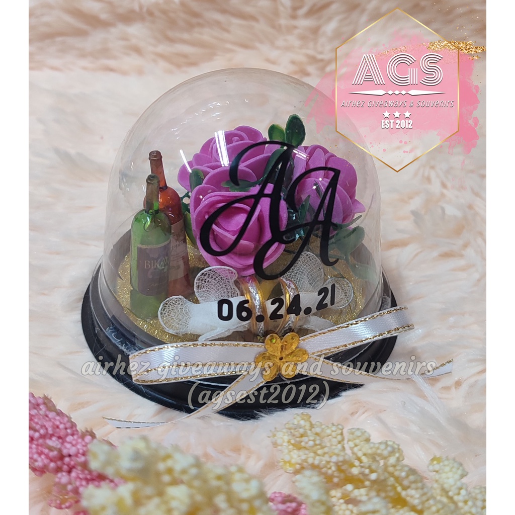 Dome Rose Flower W Mini Wine Bottle And Ringdove Souvenir Party Favors Giveaways Shopee