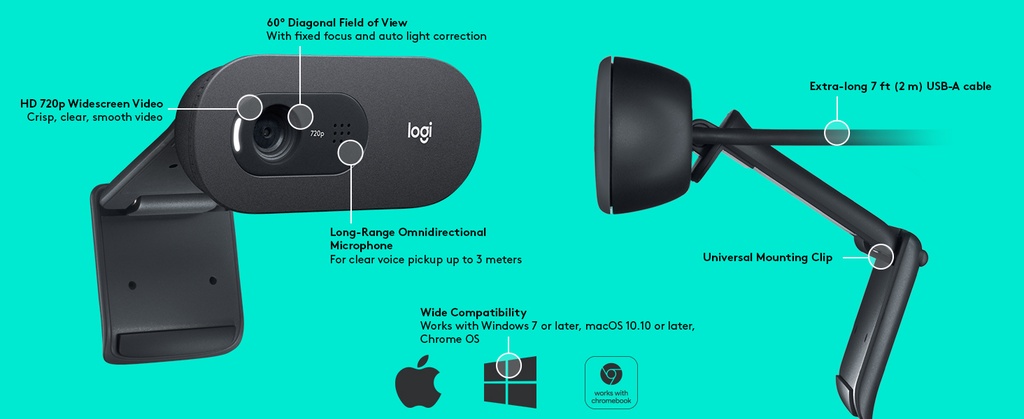  Logitech C505 Webcam - 720p HD External USB Camera for Desktop  or Laptop with Long-Range Microphone, Compatible with PC or Mac :  Electronics