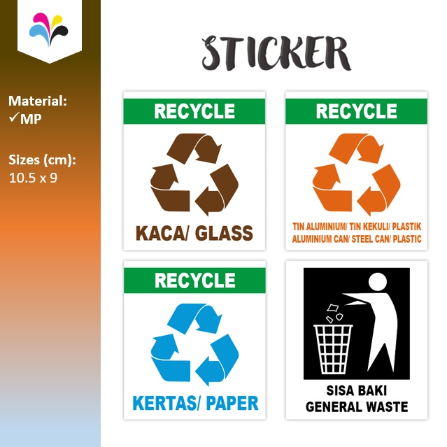 Recycling label sticker recycle kitar semula kaca glass tin aluminium