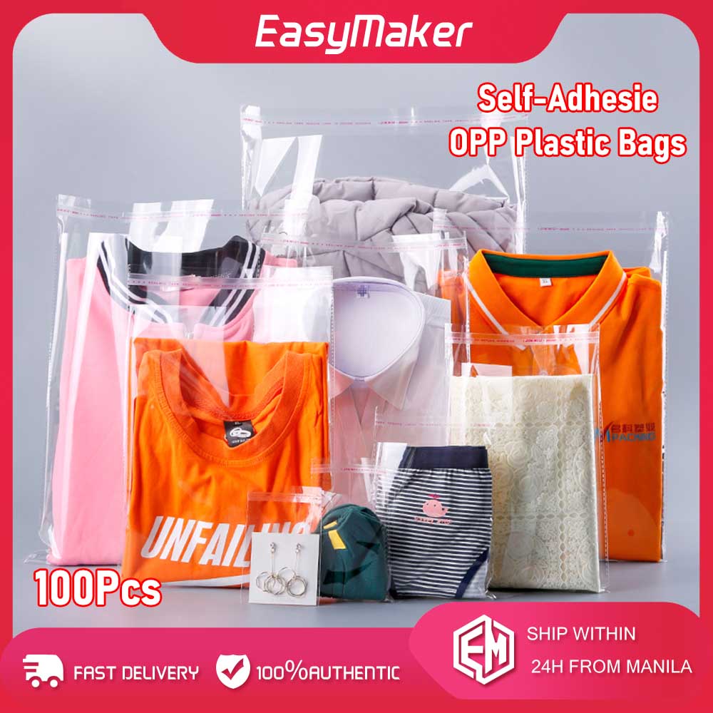100pcs Clear Plastic Self Adhesive Bag Self Sealing Clothes Packing ...