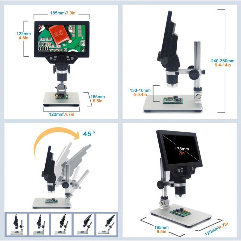 Digital Microscope 12MP 1200X Metal Monitor Microscope LCD Display ...