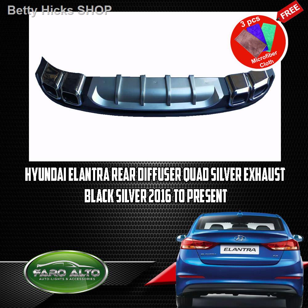 Hyundai Elantra Rear Diffuser Quad Silver Black 2016 to 2020 Free 3pcs