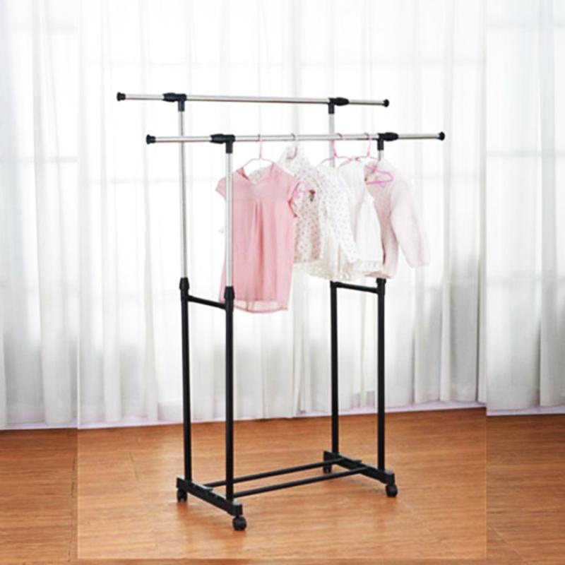 Stainless steel telescopic double rod drying rack indoor hanging rack