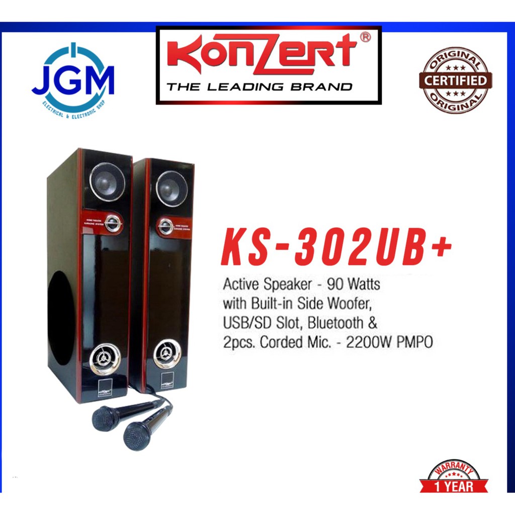 Konzert KS 302UB Tower System with Built In Side Woofer 90W USB