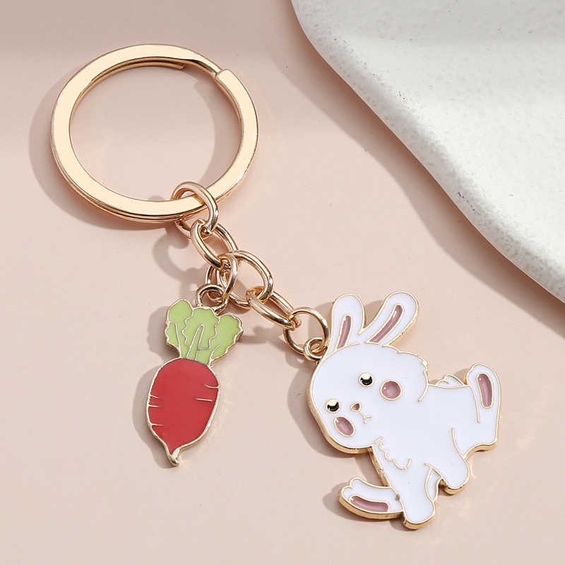 Lovely Rabbit Radish Keychain Cartoon White Rabbits Key Ring Enamel Key ...