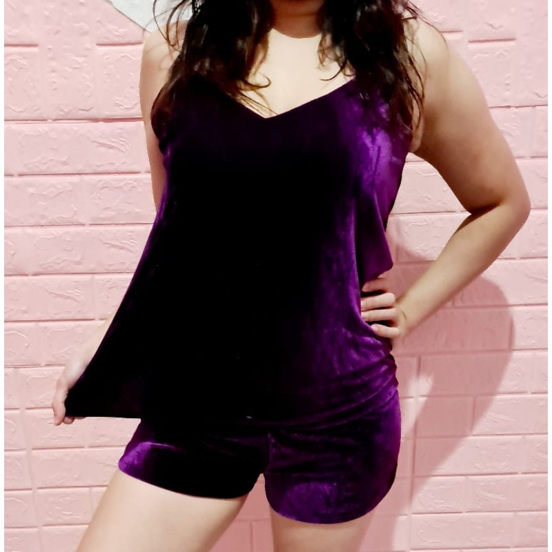 Velvet Terno Spaghetti Strap and Shorts