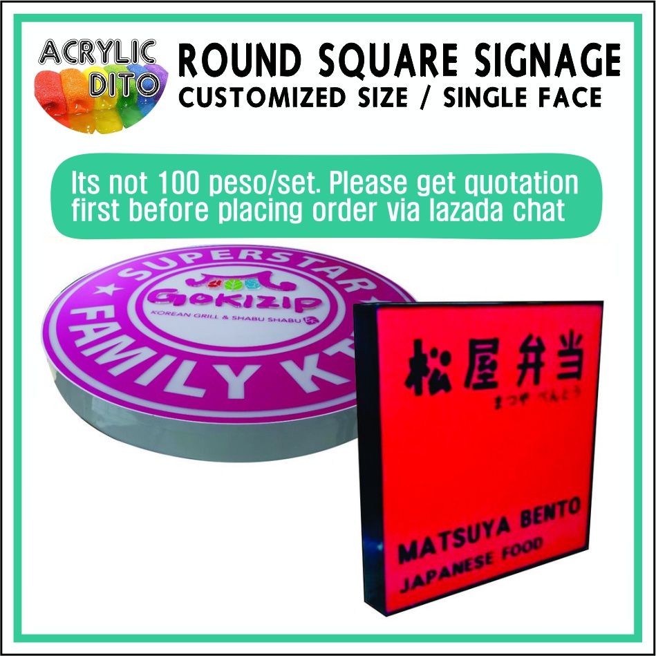 60cm(2FT) Durable Circle Square Single Face Signage Sign Decor LED ...