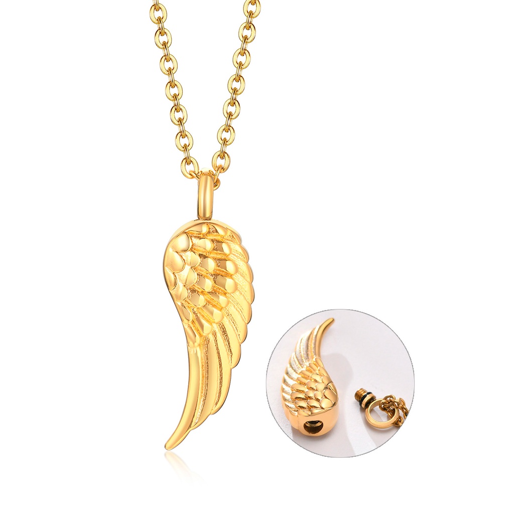 Angel Wings Cremation Gold Necklace 14K Gold Angel Wing Urn
