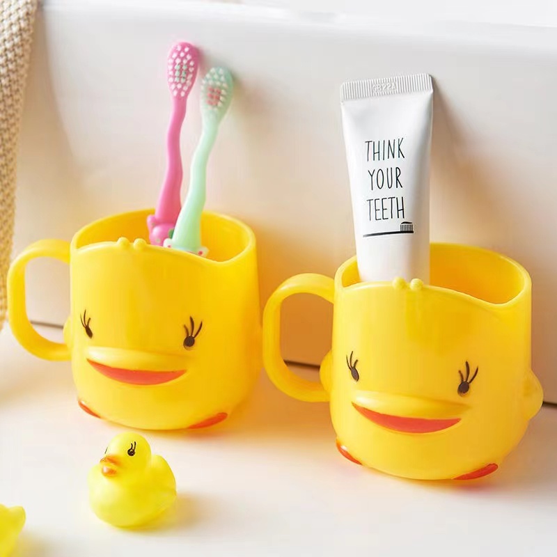 Yellow Duck Cartoon Toothbrush and Toothpaste Holder for Children's Cup