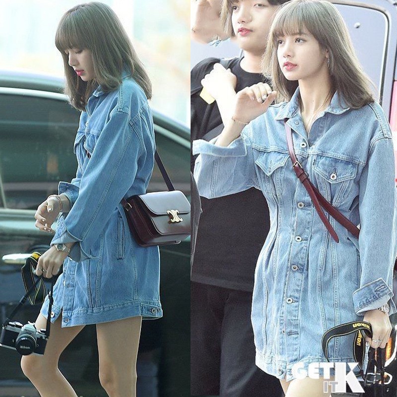 Black pink denim jacket sale