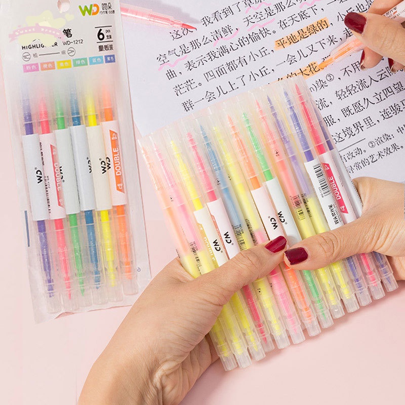 Double-headed Highlighter Set HIghlighter Pen For Studenrt (pack Of 6pc ...