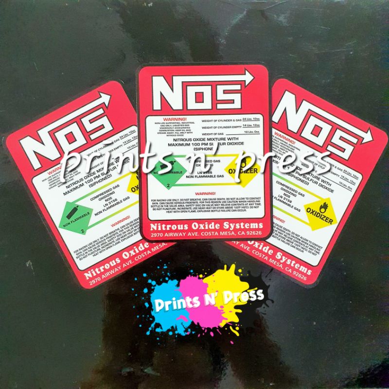 DIE CUT NOS NITROUS OXIDE SYSTEM STICKER RED or BLUE. minimum order