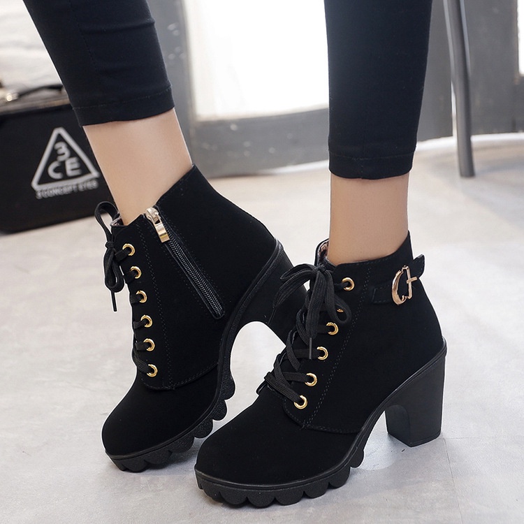 Women Autumn Fashion High Heels Shoes New Korean Ladies Short Boots ...