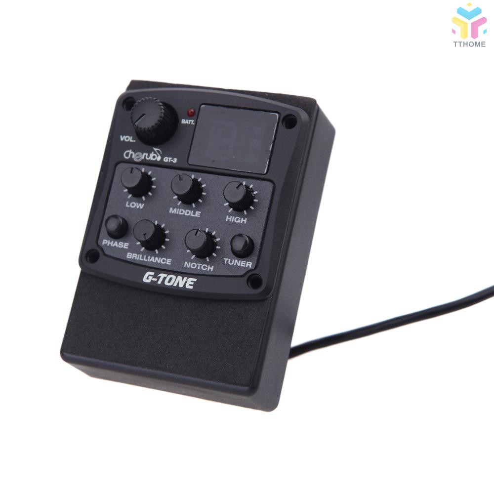 Cherub G-Tone Series Acoustic Guitar Preamp GT-6 Piezo Pickup 3-Band EQ Equalizer LED Tuner Black