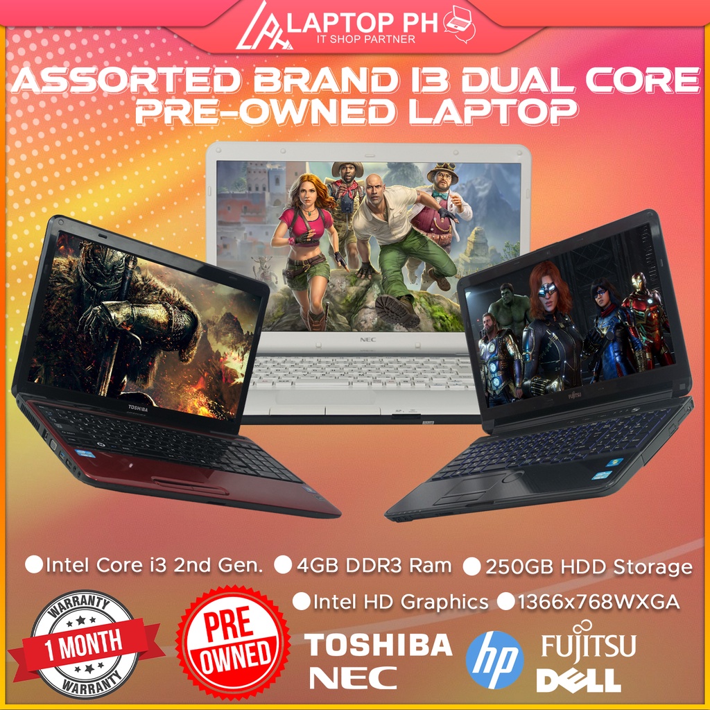 ASSORTED BRAND I3 DUAL CORE LAPTOP | Intel Core i3 2nd Gen, 4GB