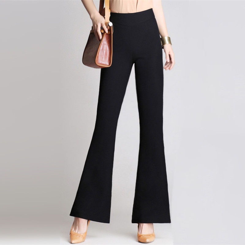 Baggy Micro Flare Pants for Women Solid Trendy Black Casual High Waist ...