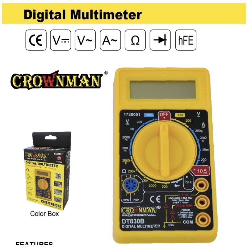 CROWNMAN Digital Multimeter LCD AC/DC Multi Tester Electrical Tester
