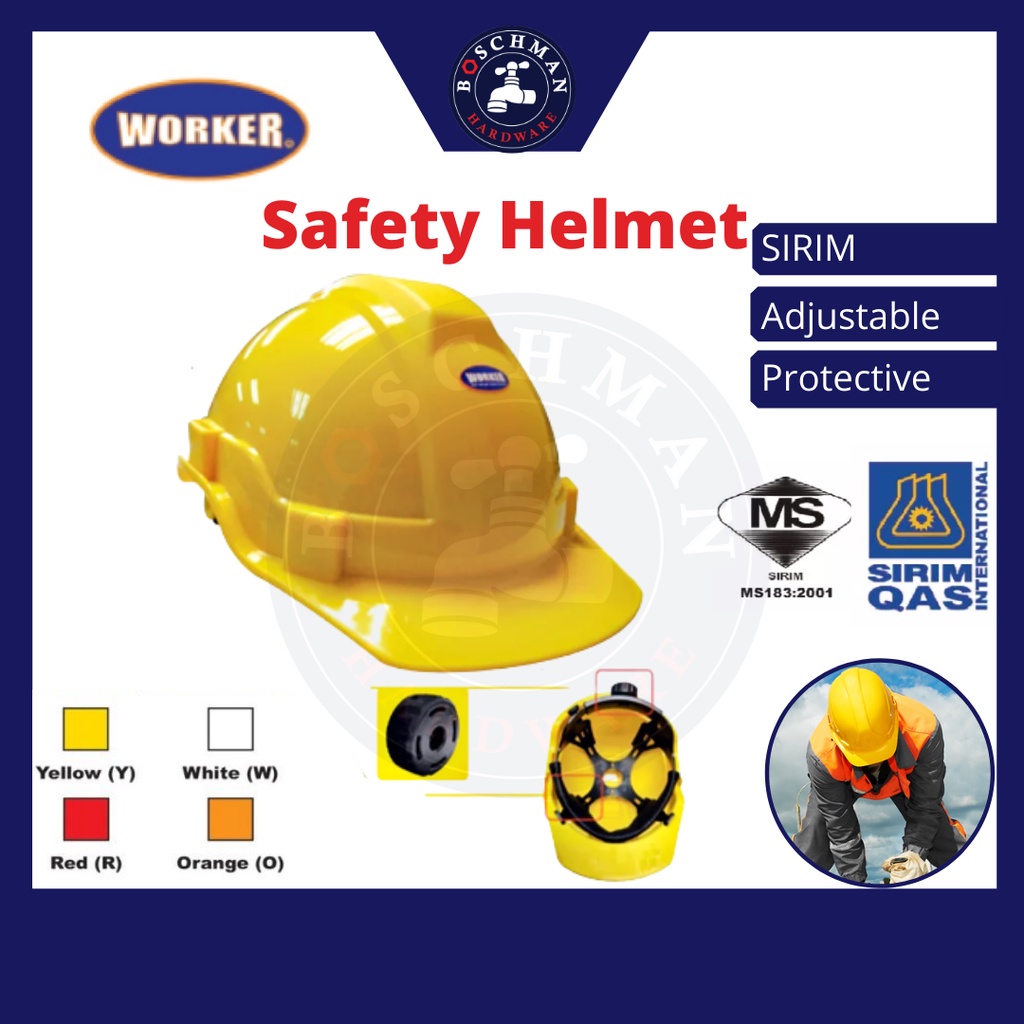 WORKER Safety Helmet With Ratchet Sirim Certified Industrial Helmet ...