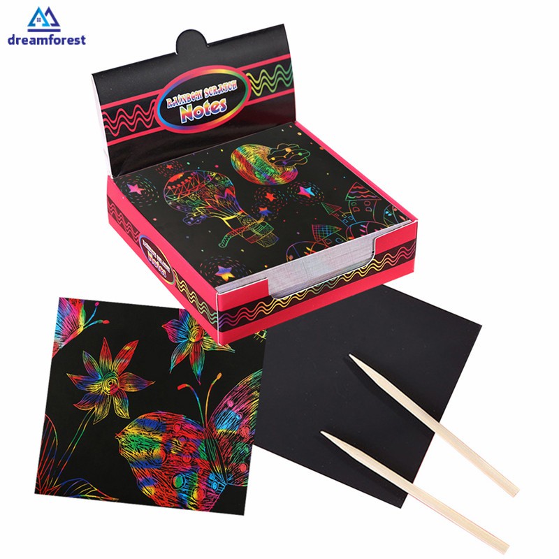 DF 100 pcs Rainbow Magic Scratch Paper for Kids Black Scratch Off Art ...