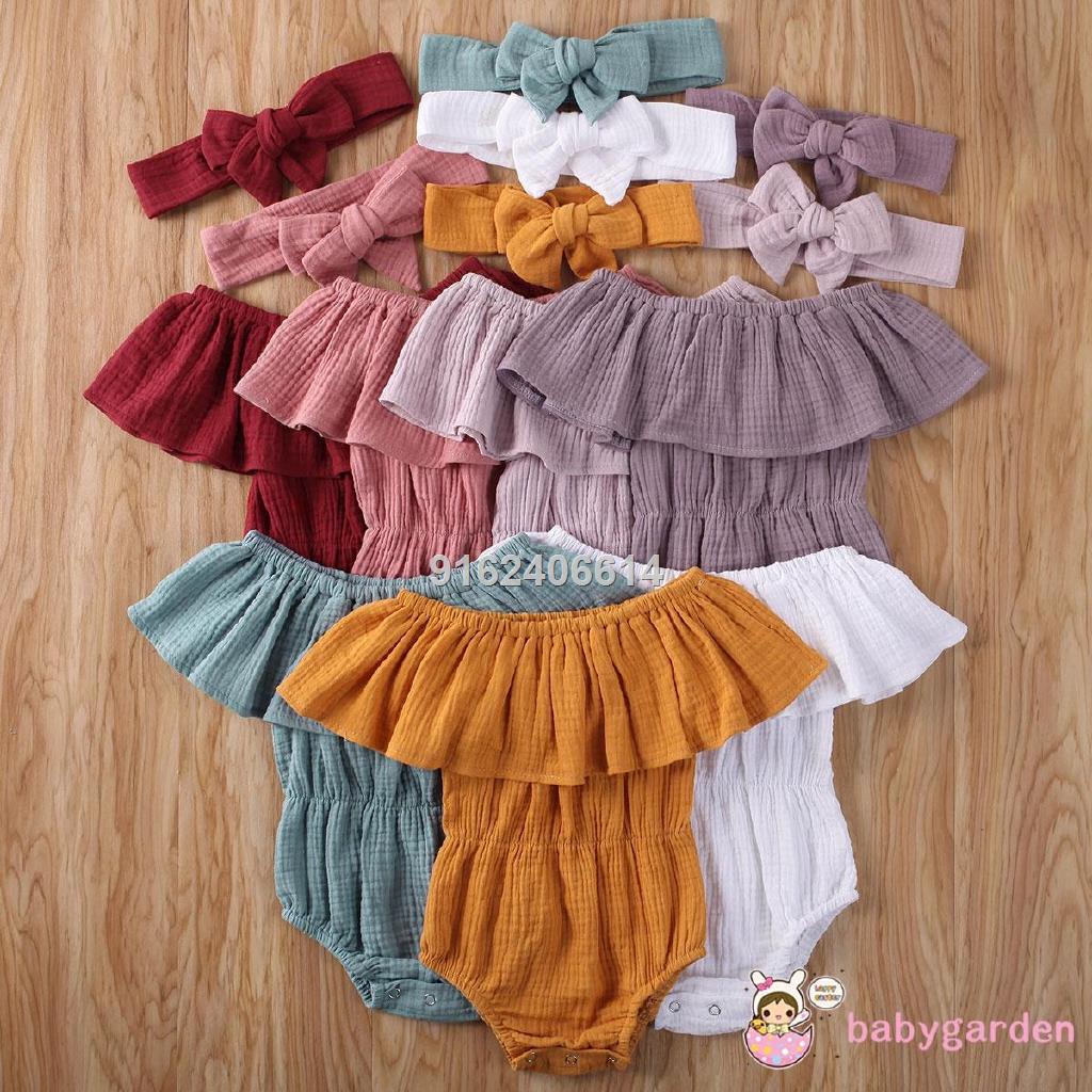 ღ♛ღNewborn Baby Girl Ruffles Sleeve Solid Color Offshoulder Triangle