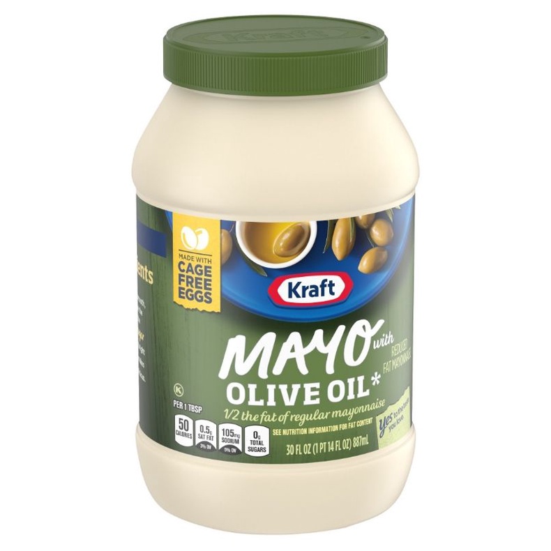 Kraft Mayo with Olive Oil Reduced Fat Mayonnaise, 30 fl oz Jar Shopee