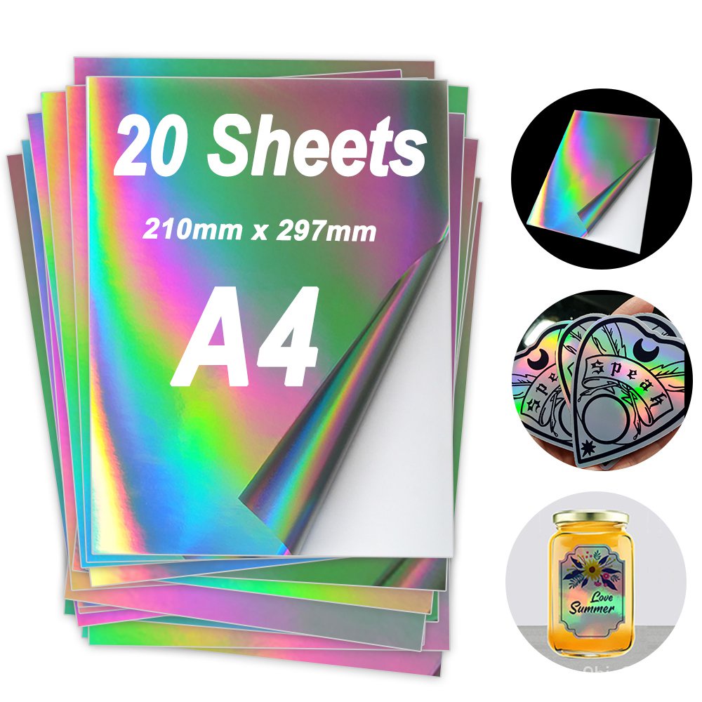 20 Sheets Holographic Sticker Paper A4 Printable Vinyl Sticker Paper