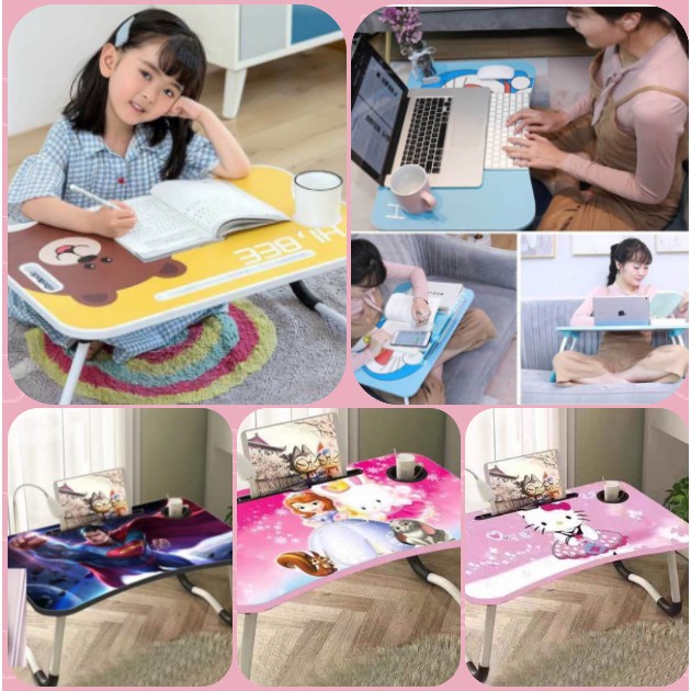 Foldable Laptop Study Table Lazy Bed Desk Portable Charac-ter Wooden 