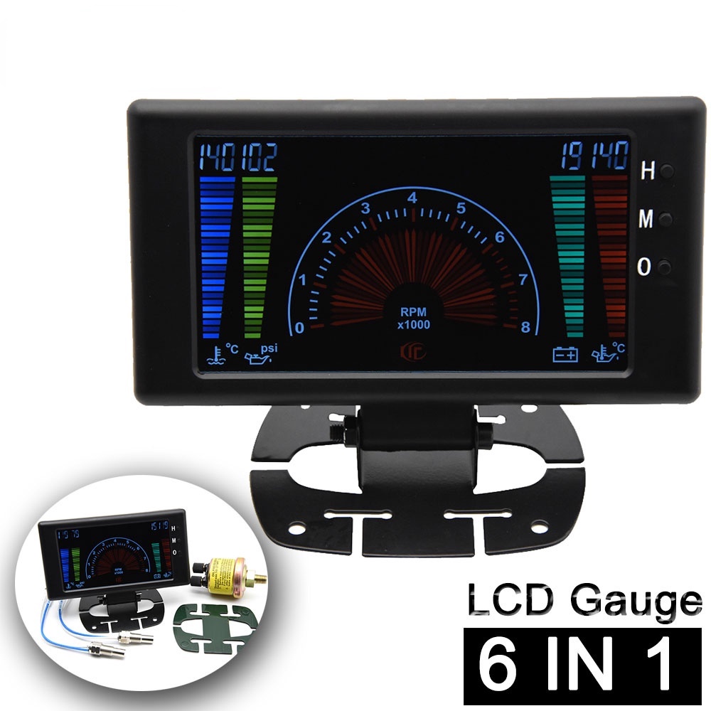 6 in 1 LCD Car Digital Gauge Oil Pressure Voltage Water Temperature Oil
