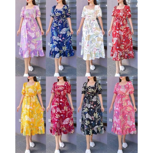 Puff Sleeve Ruffles Midi Dress (XS-M) | Shopee Philippines
