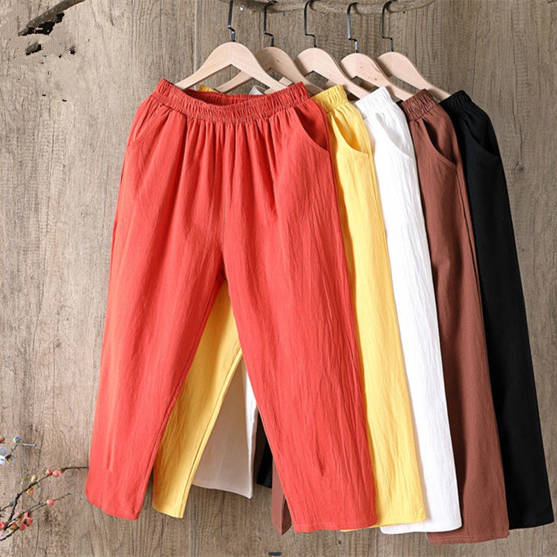 Fashion Cotton linen Garter Waist Plain Candy Pants Track Pants Ladies Pants  /Harlan Pants