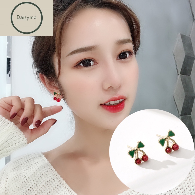 Cherry Earrings Cherry Necklace Golden Necklace Red Cherry Jewelry Sets