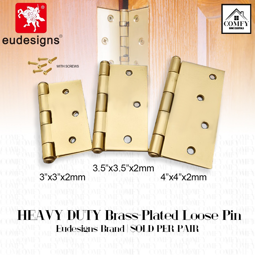 (ONE PAIR) HEAVY DUTY Brass Plated Loose Pin Door Hinge Hinges (3x3 3