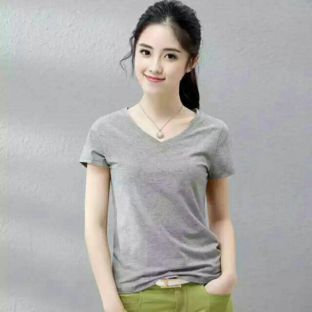 Plain V-neck T-Shirt For Women Free size