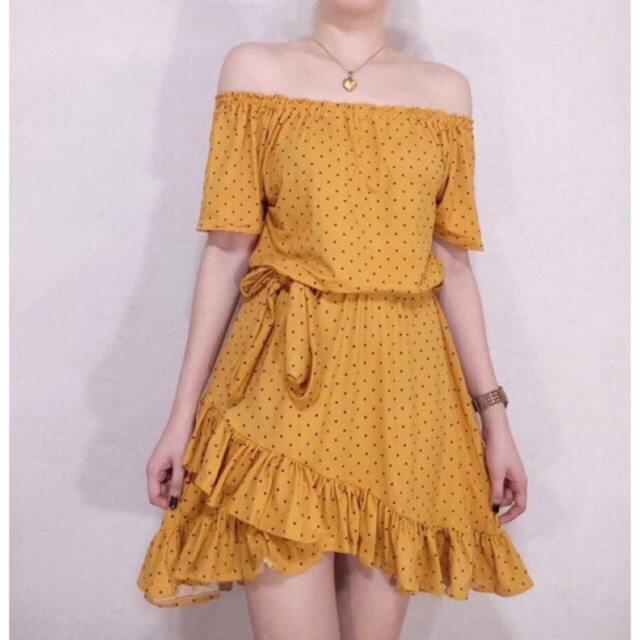 Off Shoulder Dress Polka freesize fit up to large Shopee