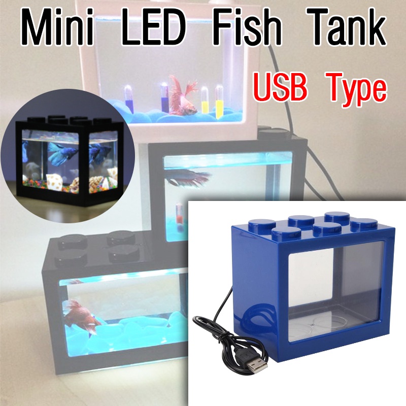 USB Mini Aquarium Fish Tank With LED Lamp Light Betta Fish Fighting ...