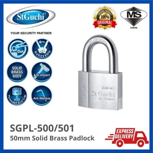 St Guchi SGPL-500N 50mm Heavy Duty Anti-Cut Solid Brass Padlock ...