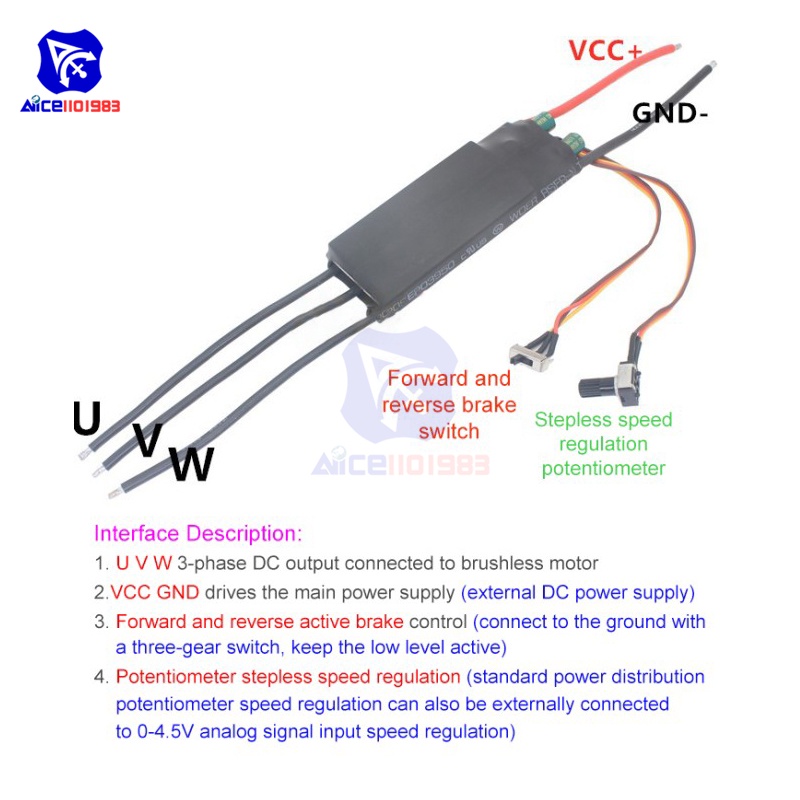 DC6-24V 1000W BLDC Three-phase DC Brushless Hallless Driver Board ...