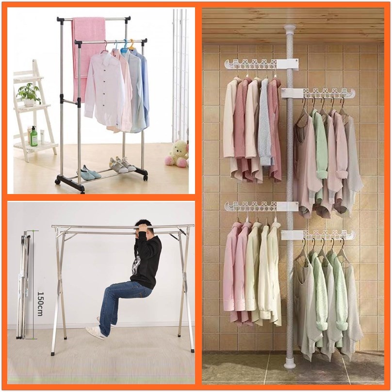 Original foldable 304 stainless steel drying rack hanger clothes floor double pole balcony
