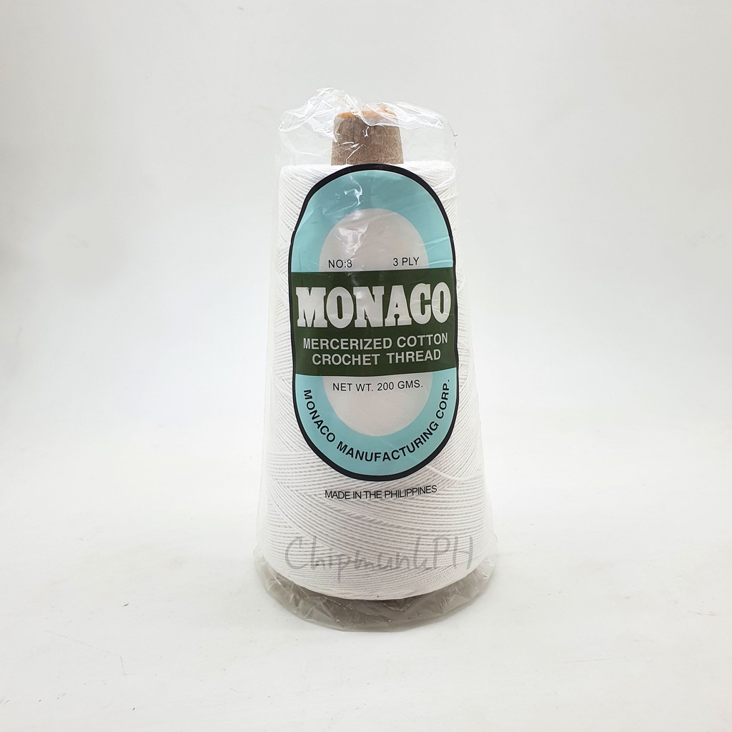 Monaco Mercerized Cotton Crochet Thread Cone 200g White/ Natural Plain ...