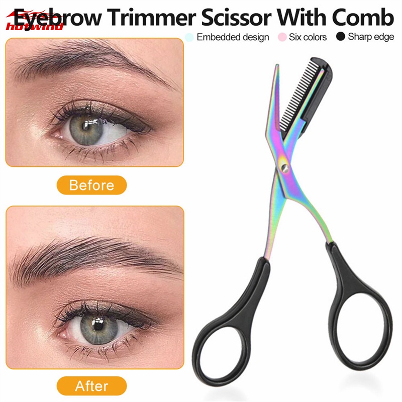 HW Eyebrow Trimmer Scissor with Comb Stainless Steel Eyebrow Shaping