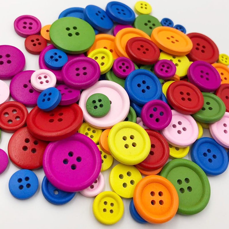 50Pcs 4 Holes Mixed Size Wood Buttons For Craft Round Sewing Buttons ...