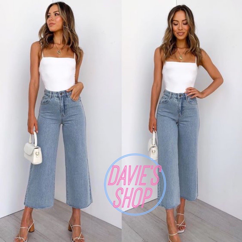 3 Colors Wide Leg Jeans Square Pants High Waist Pants Straight Cut ...