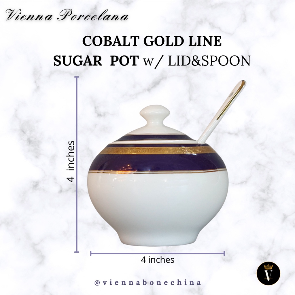 Sugar Pot with Lid Cobalt Blue Gold Platinum Vienna Design Dinnerware