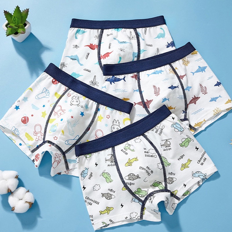 4 Pieces Pure Cotton Children's Underwear Boys Boxer Student Shorts