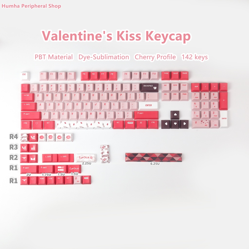 Valentine's Kiss keycap 131 keys PBT material Dye-Sublimation Cherry ...